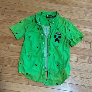 Green Minecraft Button-Up Shirt